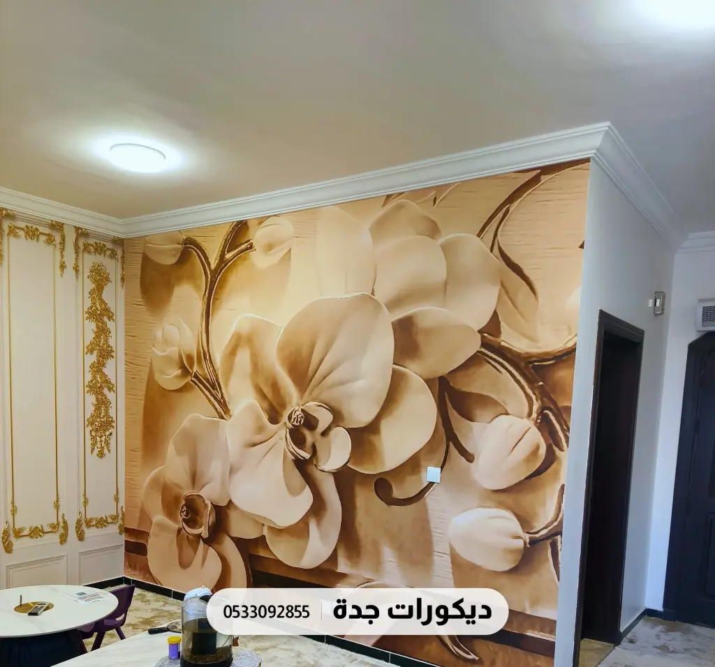 جدار بزهرة خوخية كبيرة وأغصان بتأثير ثلاثي الأبعاد مطبوع